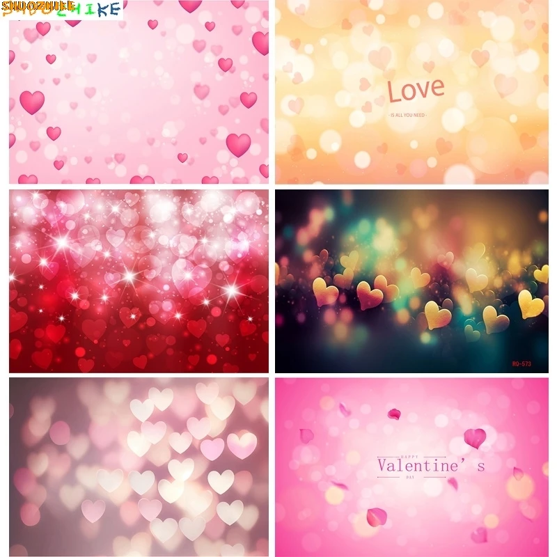 

Vinyl Custom Bokeh Abstract Dream Photography Backdrops Red Heart Valentine's Day Romantic Love Photo Studio Background RQ-11