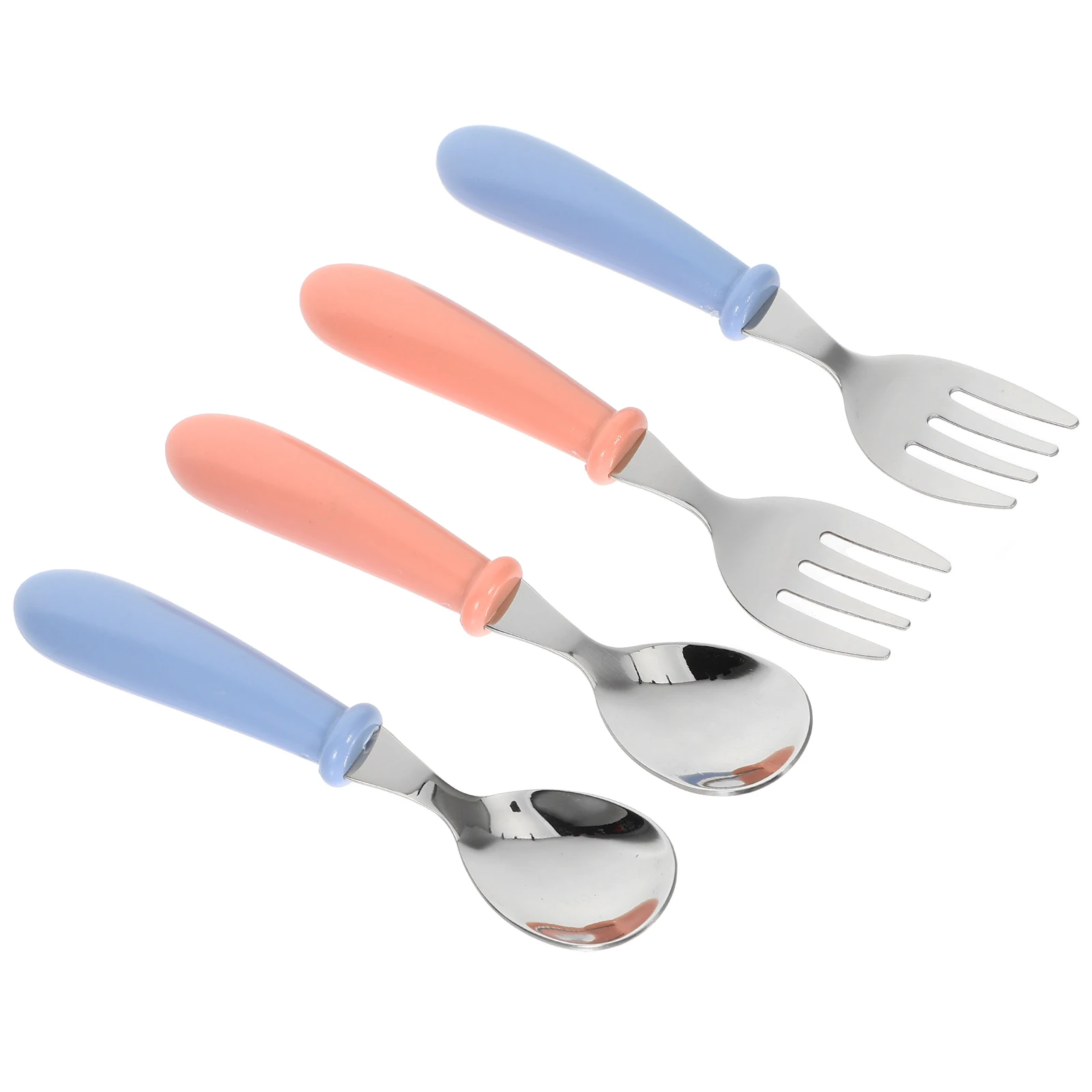 

4pcs Children Spoon Fork Toddler Baby Feeding Utensils 304 Stainless Steel ABS Material Kids Tableware Set