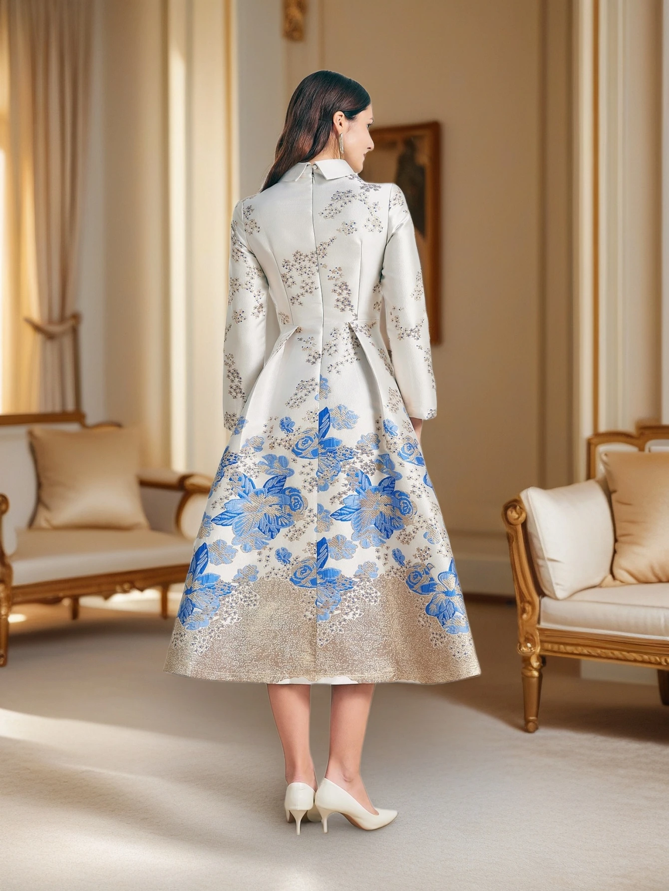 DEVCHATA Women Luxury Long Maxi Jacquard Dresses Flower Party Prom Gown Fashion New Arrival Evening Vestido