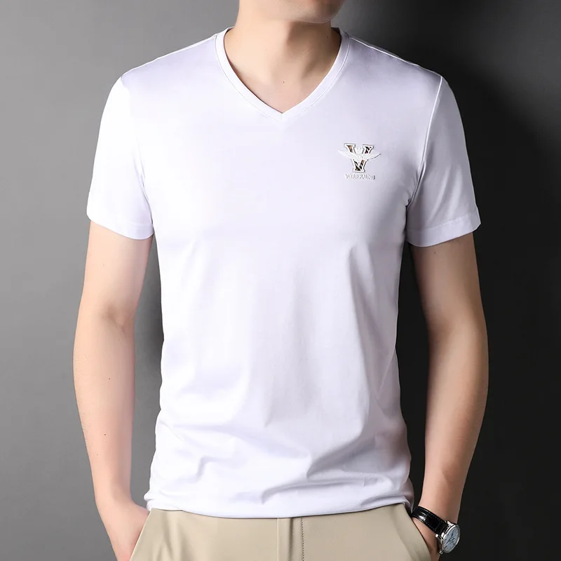 Summer New Polo Shirt Contain Mulberry Silk Short-sleeved T-shirt Men\'s Silky and Breathable Quality Men\'s Shirt