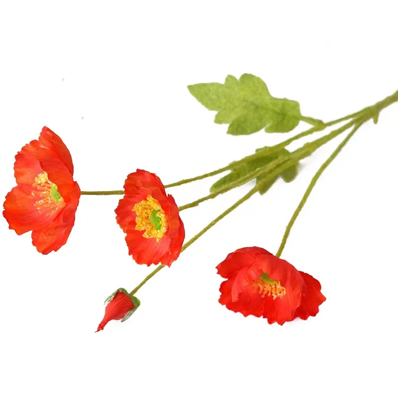 flowers artificial Simulation Yu Beauty: 4-head Poppy Silk Flower Fake Flower Pastoral Home Wedding Decoration outdoor decor