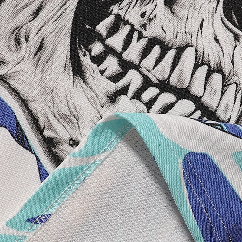 Y2K Streetwear Herren T-Shirt mit Teufel-Totenkopf-Grafik, Oversize Kurzarm Baumwoll-Oberteil mit Strass und japanischem Wellen-Print – Detail 5