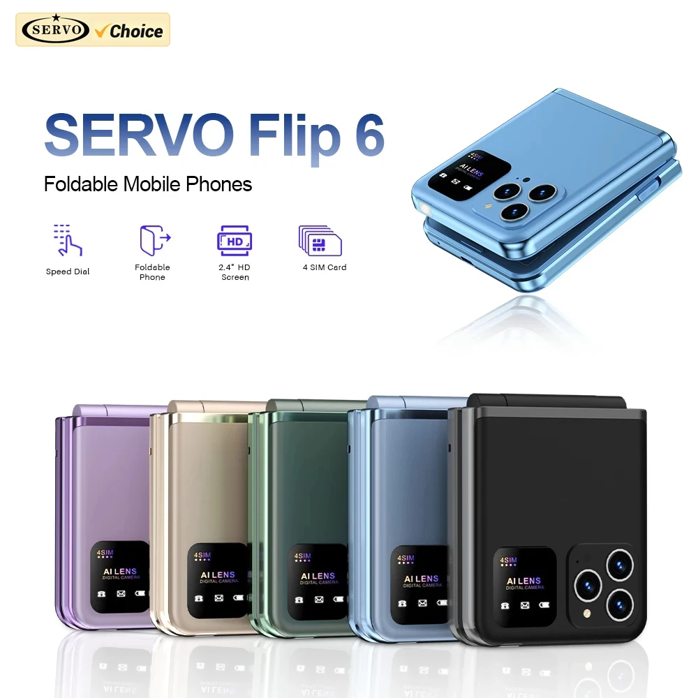 SERVO Flip6 Folding Mobile Phone Keyboard Button 4 Nano SIM Camera Magic Voice FM Radio Original Flip Cellphones 5 Colors Choice