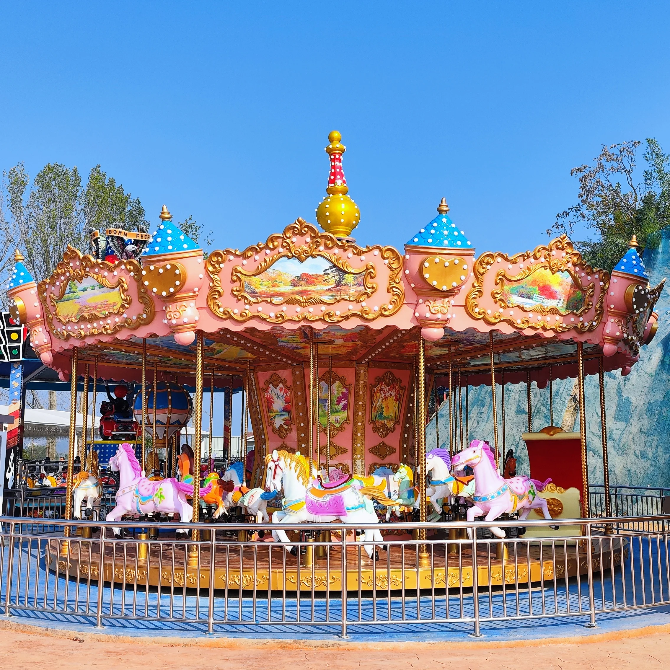 Carrusel Infantil para Exteriores, Caballitos Mecánicos para Parques de Diversiones, Promoción de Ventas