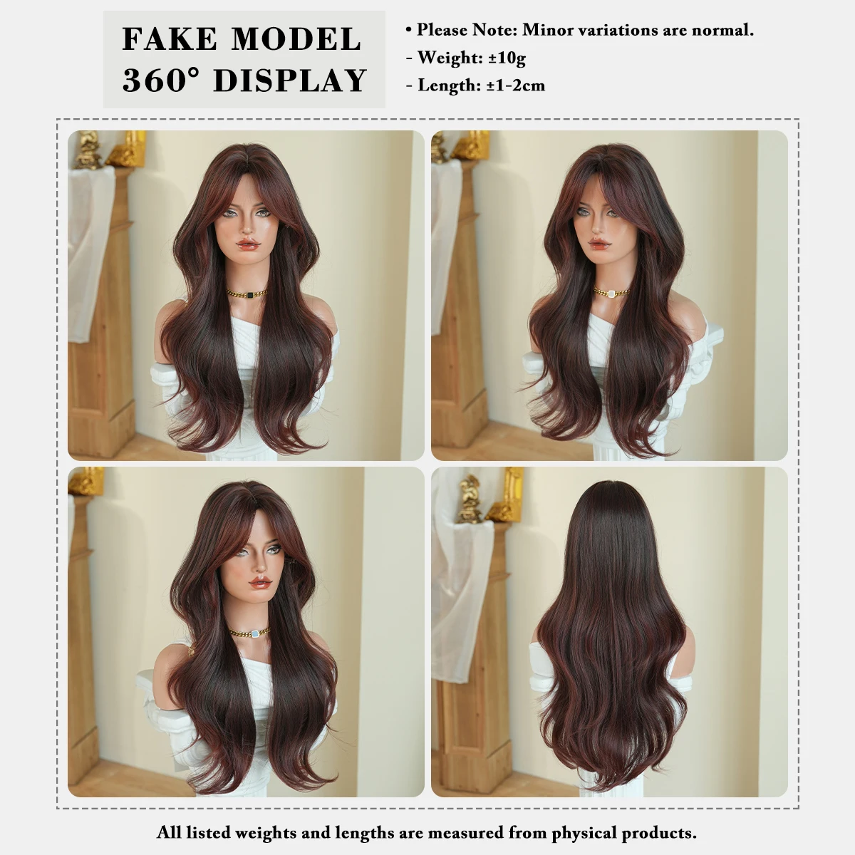 7JHH WIGS Long Body Wave Mocha Brown Wig for Women Modest Fashion Synthetic Layered Middle Part Dark Red Wigs with Curtain Bangs - view 5