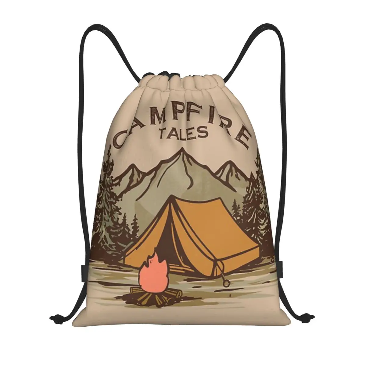 Custom Pattern Logo Drawstring Bag Campfire Tales, Outdoor Adventure Travel Backpack Student Storage Bag School Bag  ꦫ