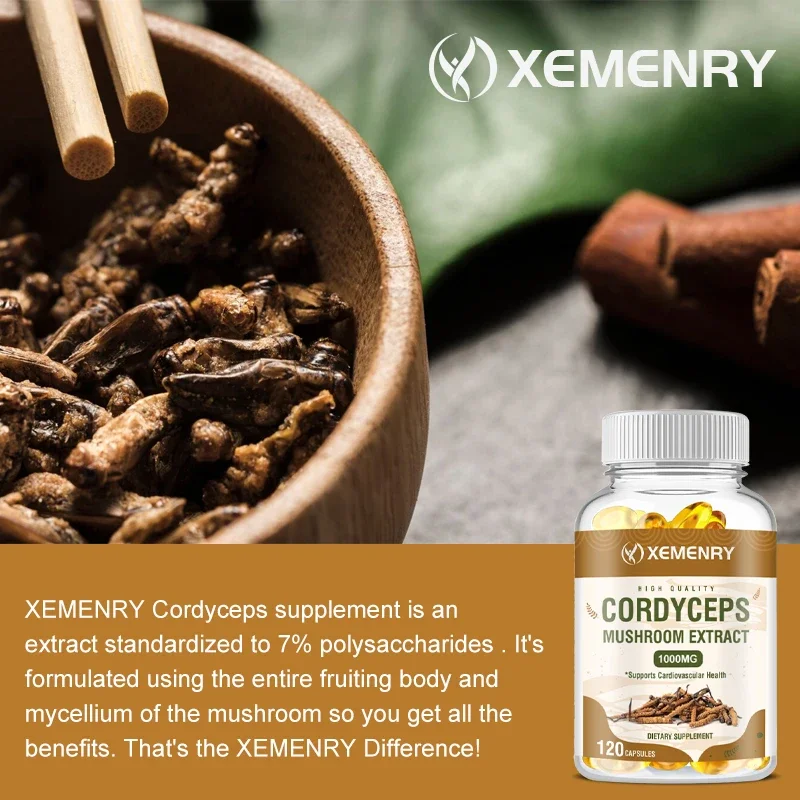 Cordyceps Capsules 1000mg - Helps with Energy, Natural Endurance, Immune & Cardiovascular Health