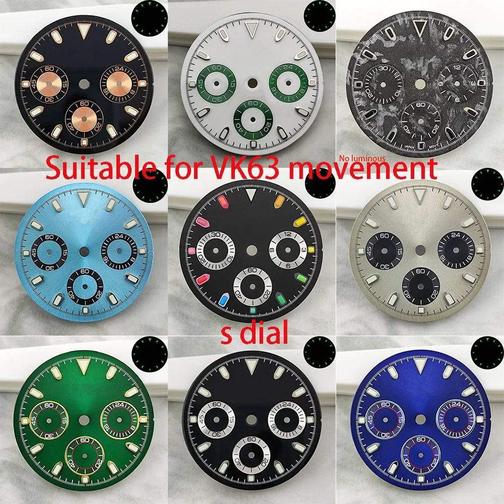 High Quality Green Luminous VK63 Dial 29.5mm Watch Dialsa Face Fits for MOD Daytona VK63 Movement Men Watch Accessories Parts