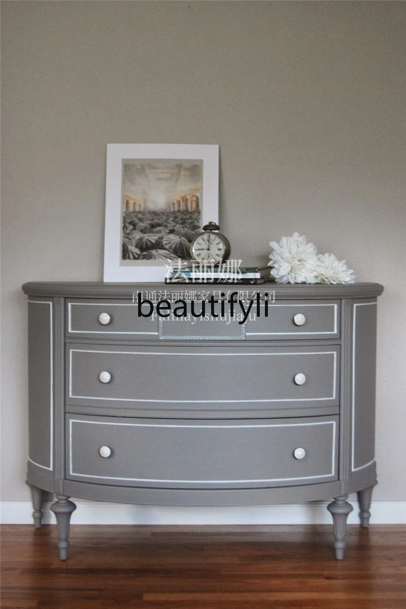 خزانة الشرفة الخشبية الصلبة الفاخرة الخفيفة، خزانة تخزين بأدراج نصف دائرية، خزانة ديكور لغرفة المعيشة #4