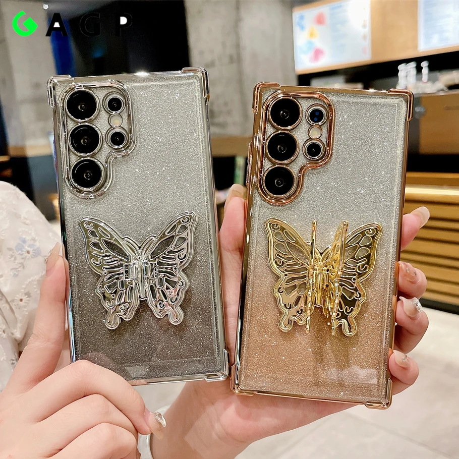 Butterfly Bracket Stand A53 A54 A55 A15 A25 A34 A35 Case for Samsung Galaxy S24 Note 20 S23 S22 Plus S24 Ultra S23 FE Cover