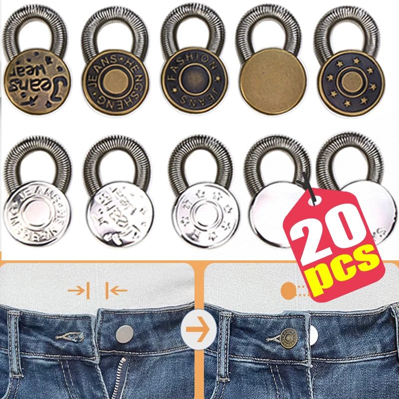 Jeans Waist Extender Metal Button Adjustable Elastic Spring Buckle No Sew Pregnancy Pants Waistband Expander for Women Men