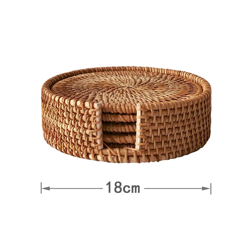 6Pcs/Set Round Drink Coasters Sets Hand Woven Rattan Tableware Placemat Dish Mat Diameter 8 -18Cm