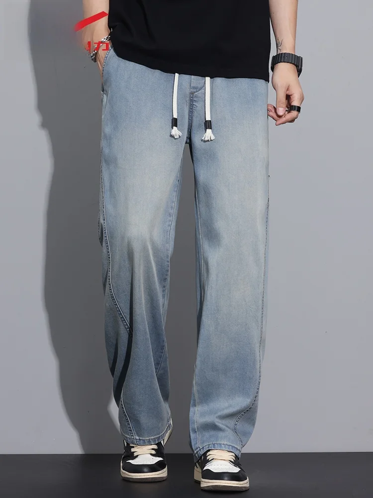 Celana Jeans Pria American Sle Loose Straight Leg Musim Panas Celana Panjang Kasual Kaki Lebar Vintage Baru Nyaman dan Tahan Aus