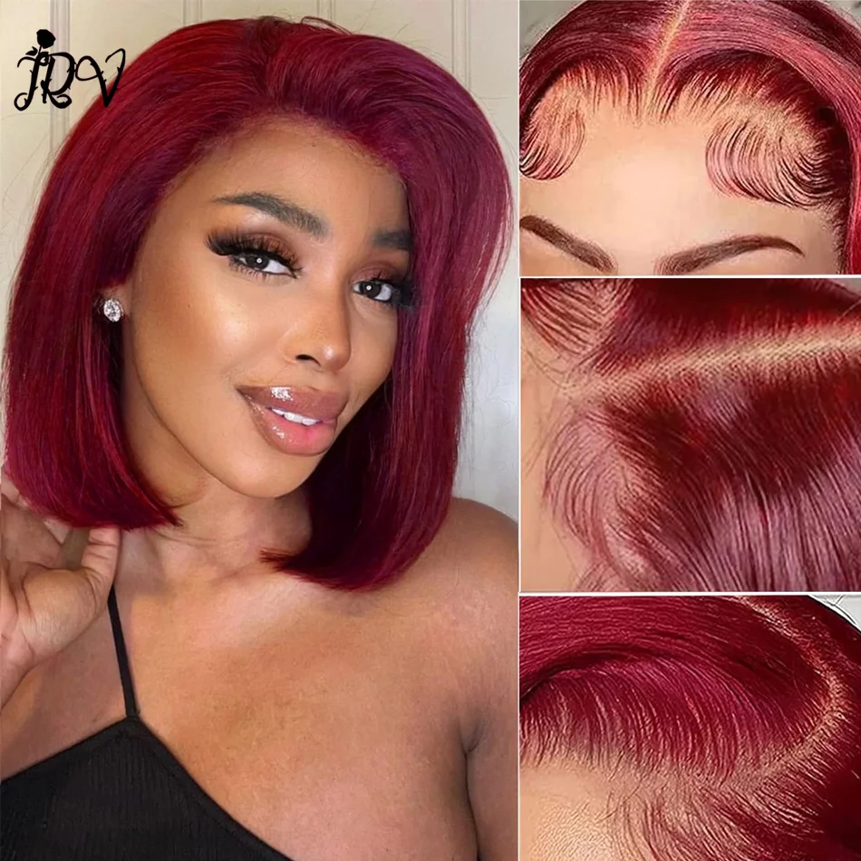 

13x4 Hd Transparent Lace Front Wigs Human For Black Women Bob Remy Human 99j Burgundy Pre Plucked Natural Hair