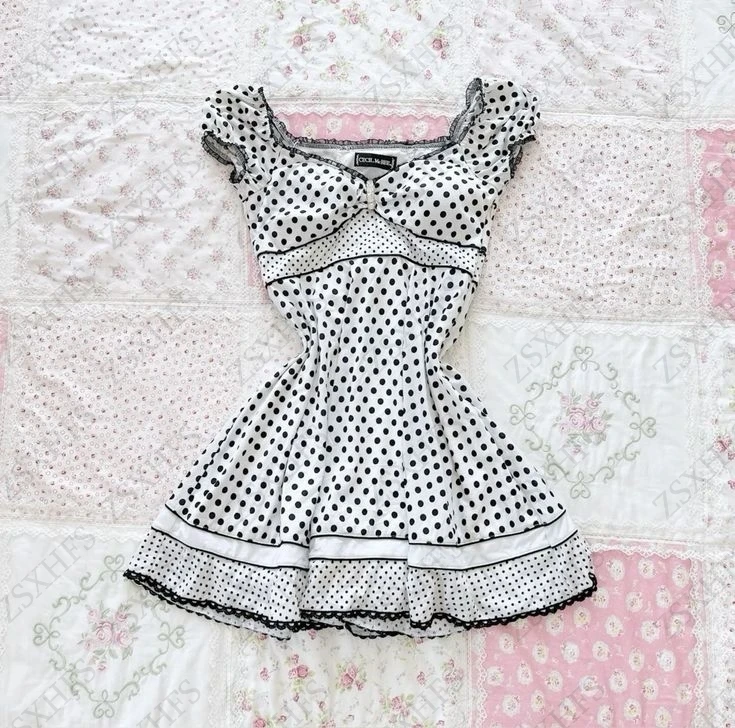 Dresses Y2k Women Clothing Harajuku Aesthetic Casual Slim Polka Dot Sexy Femme Clothes Cute Kawaii Summer Mini Dress Robe Dress