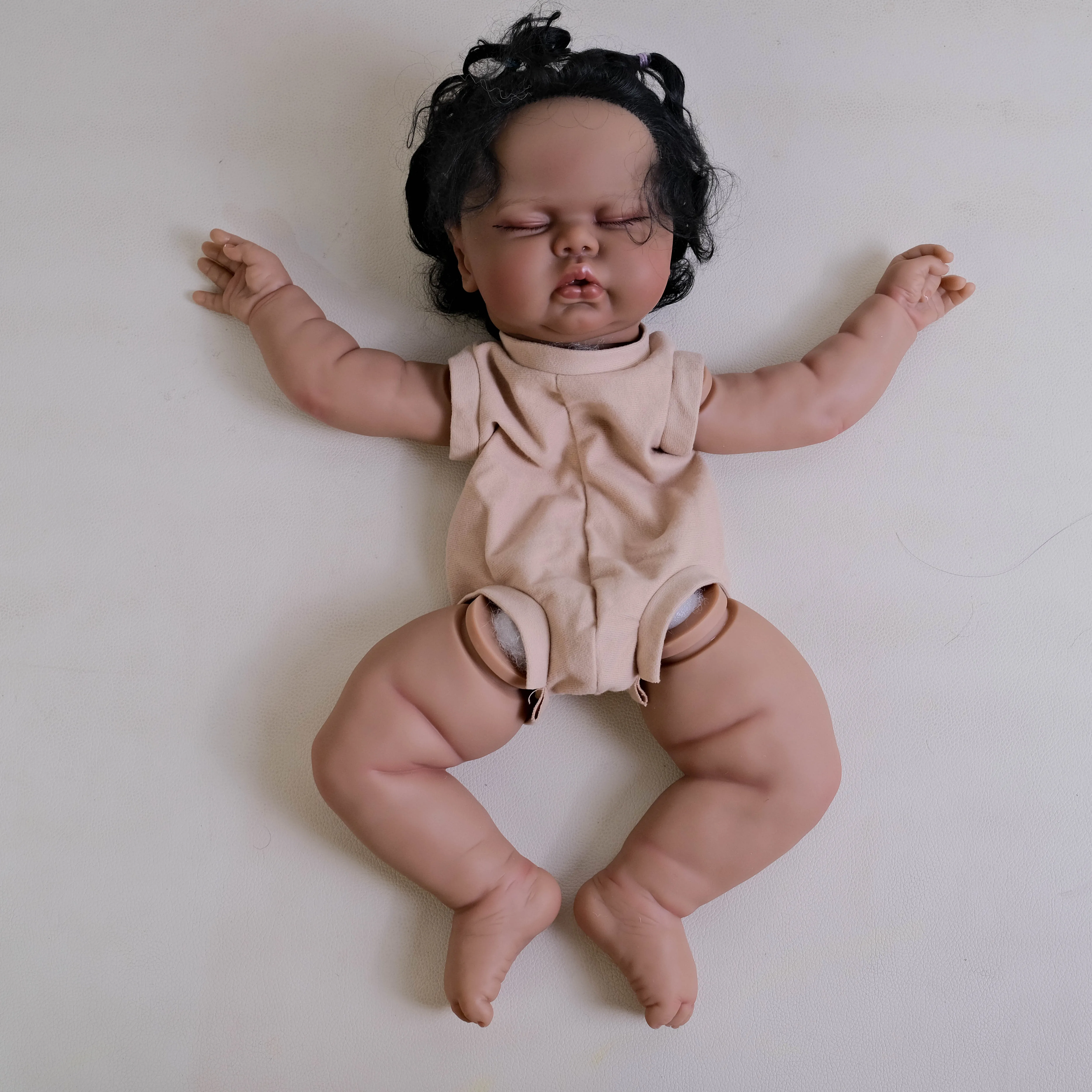 NPK 19inch Dark Skin Pickle Reborn Doll Kit - Painted Unfinished Doll Parts with Hand Rooted Hair Lifelike Collectible Doll Kit