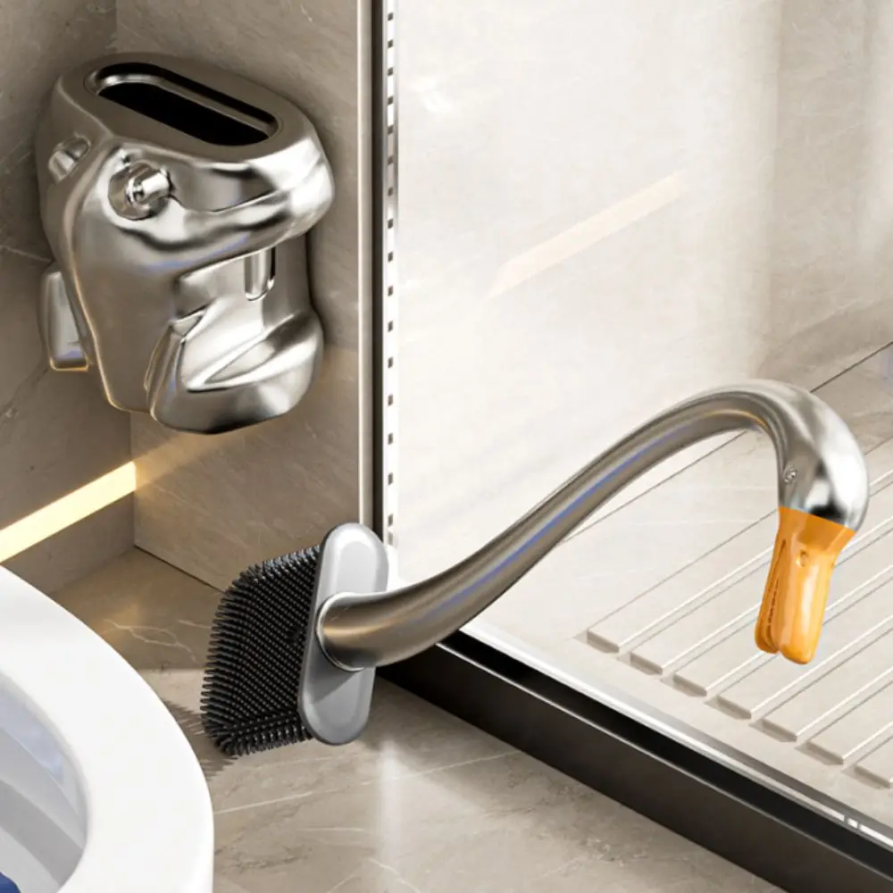 

Long Handle Toilet Brush Swan Design Animal Shaped Toilet Bowl Cleaner Compact Size Black Color WC Accessories Bathroom Cleaning