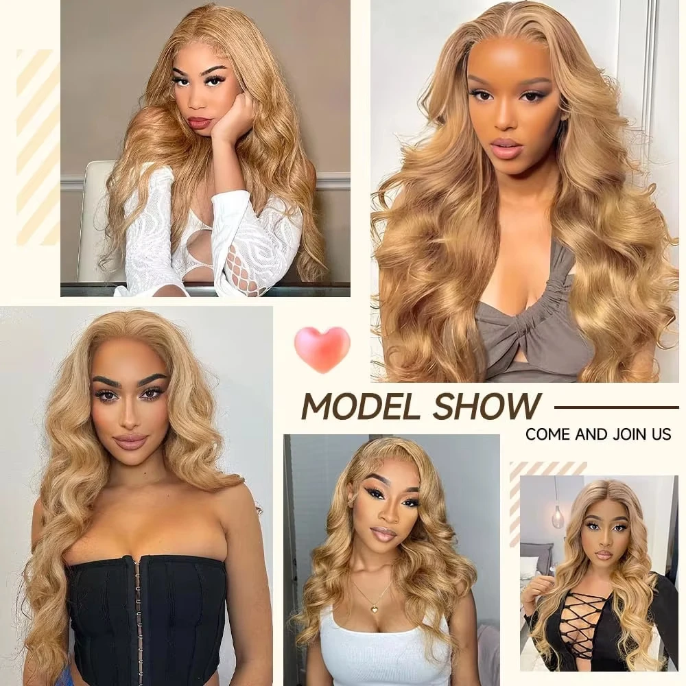 Lafino 200% Density Body Wave Lace Front Wig 13x6 13x4 Hd Lace Frontal Wigs Loose Body Wave 27 Honey Blonde Wig Human Hair image 4