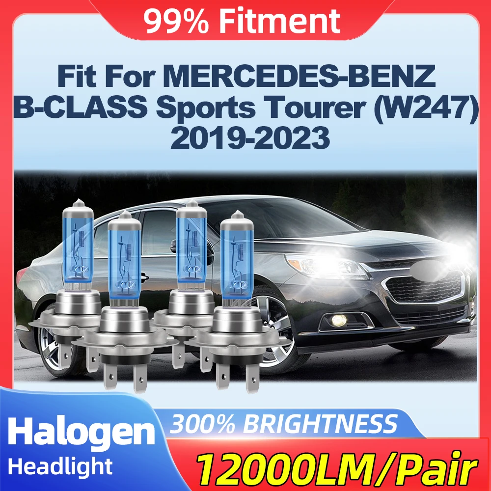 Fit For MERCEDES-BENZ B-CLASS Sports Tourer (W247) 2019 2020 2021 2022 2023 24000LM Turbo Auto Lamps 200W Halogen Headlights 12V