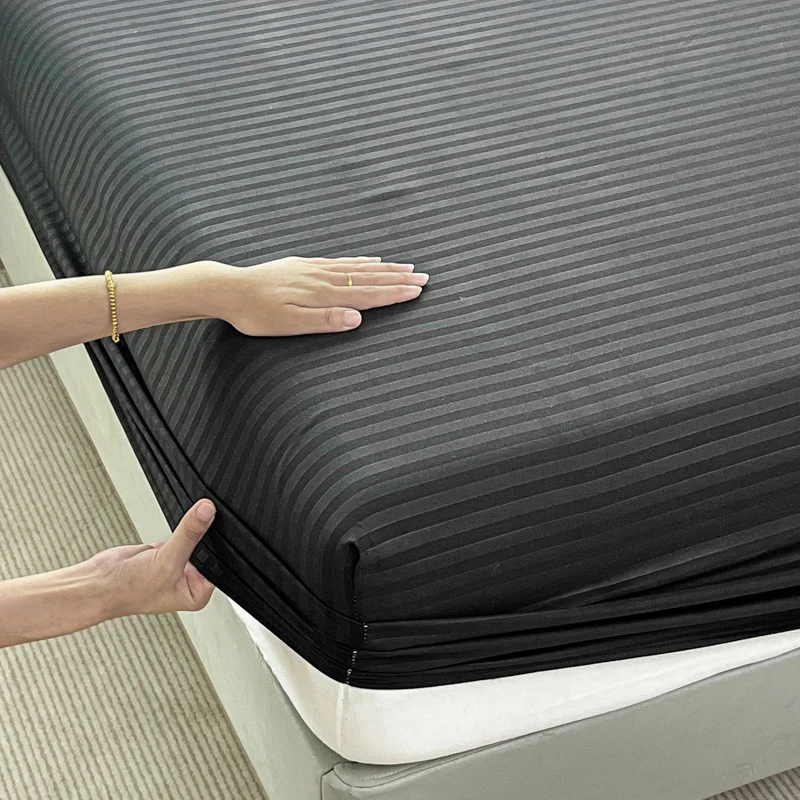 Nordic Minimalist Dark Grey Striped Fitted Sheet , Korean Ins Style Soft Bedding for Bedroom Solid Color Multi-Sizes Bed Sheet