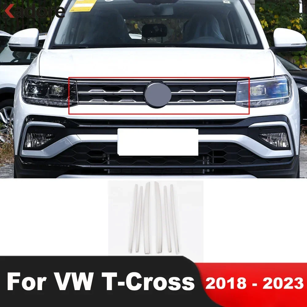 Front Center Grille Cover Trim For Volkswagen VW T-cross Tcross 2018-2021 2022 2023 Stainless Car Racing Grills Molding Strip