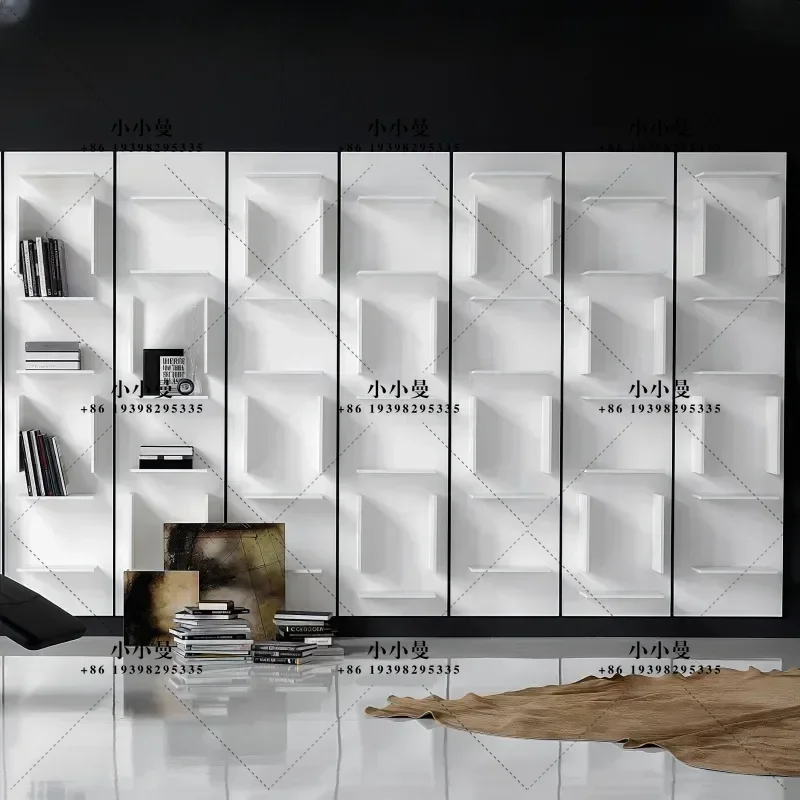 Italian Style Wall Mounted Bookshelf Modern Simple Solid Wood Full Wall Shelf Decorative Cabinet Multi Functional Display
