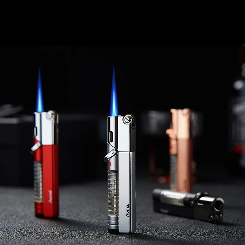 Metal Torch Lighter Windproof Blue Flame Cigar Cigarette Lighters Jet Butane Portable Smoking Accessories Gift for Men No Gas