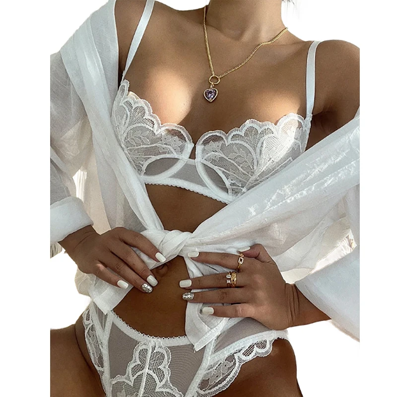 

CINOON Sexy Petal Shape Ultra-thin Cup Bra Set Push-up Underwear Set Embroidery Brassiere Gather Bra Plus Size Lace Lingerie Set