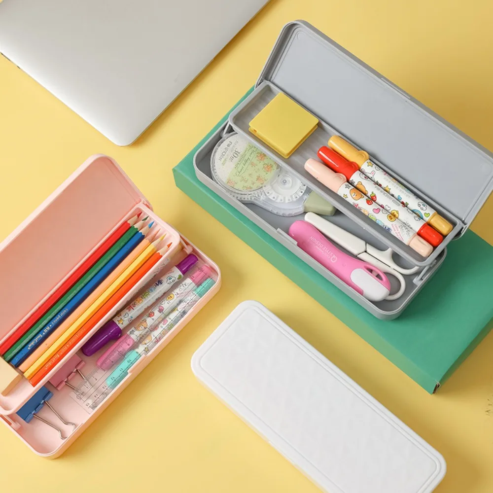 Double Layer Plastic Pencil Box Macaron Color in Good Order Stationery Storage Box Large Capacity Durable