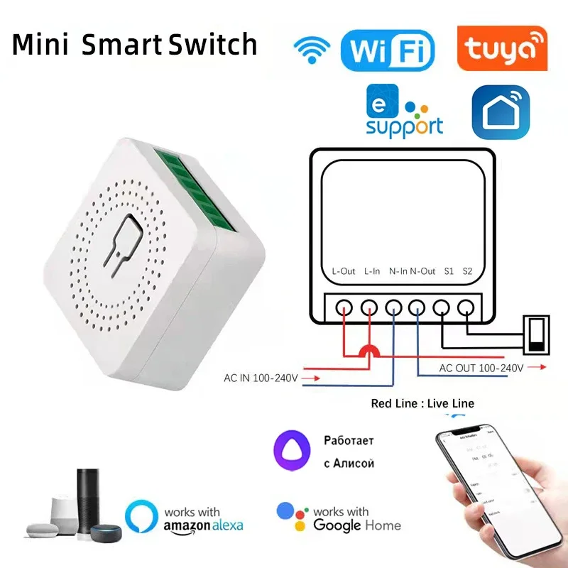 Wifi Mini Smart Switch 16A interruttori della luce fai da te casa intelligente Wireless a 2 vie con Tuya Smart Life EweLink Alexa Alice Google Home