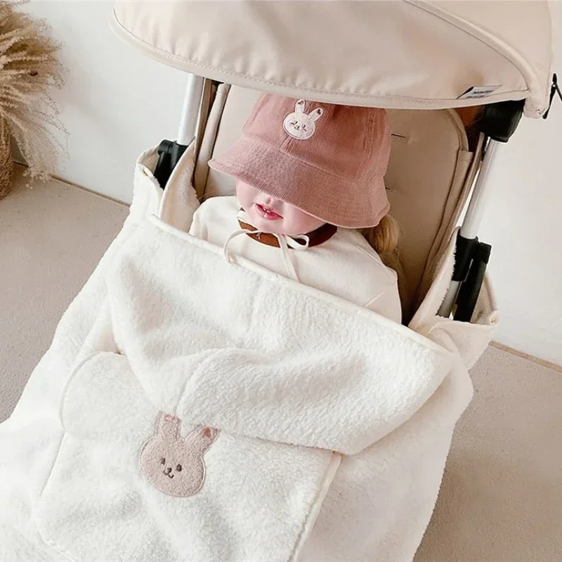 Baby Stroller Blanket Winter Swaddling Blankets for Newborn Pram Coral Fleece Stroller Cover Warm Comforter Baby Infant Cloak