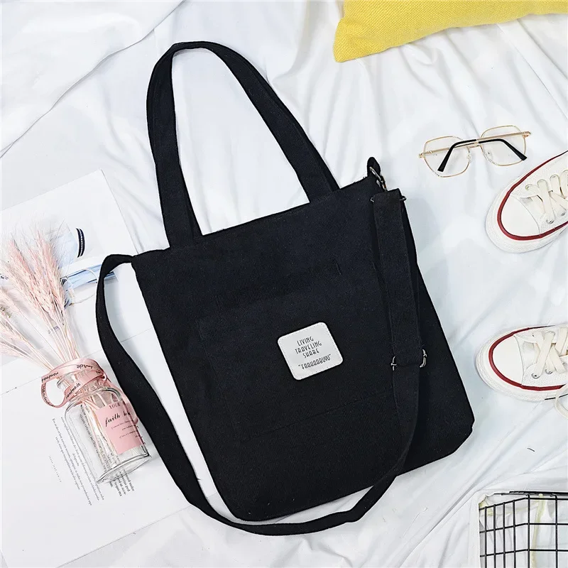 Women Canvas Shoulder Bag Ladies Casual Corduroy Tote Soft Crossbody Bags Books Bag Striped Cloth Female Handbag Shopping Bags