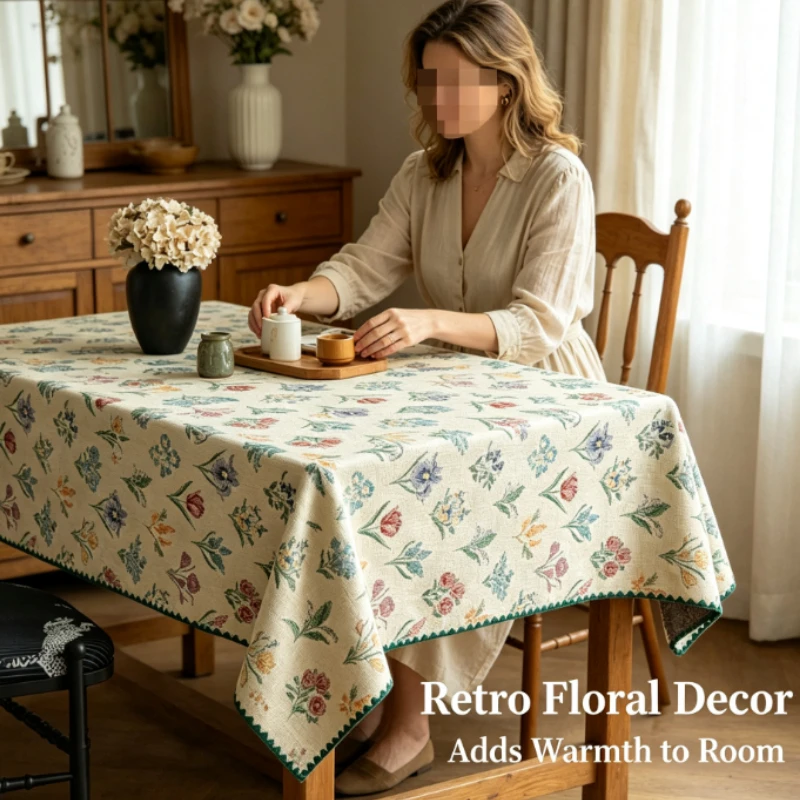 French Style Tablecloth Vintage Floral Jacquard Dining Room Decorative Cover For Square Round Table Tea Table Desk Cloth
