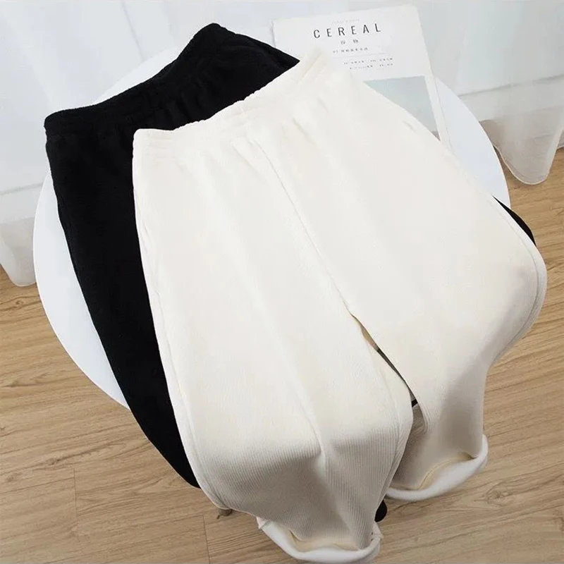 Casual High Waist Wide Leg Pants Women Thick Warm Loose Straight Pants Korean Fashion All Match Preppy Style Sweatpants Winter