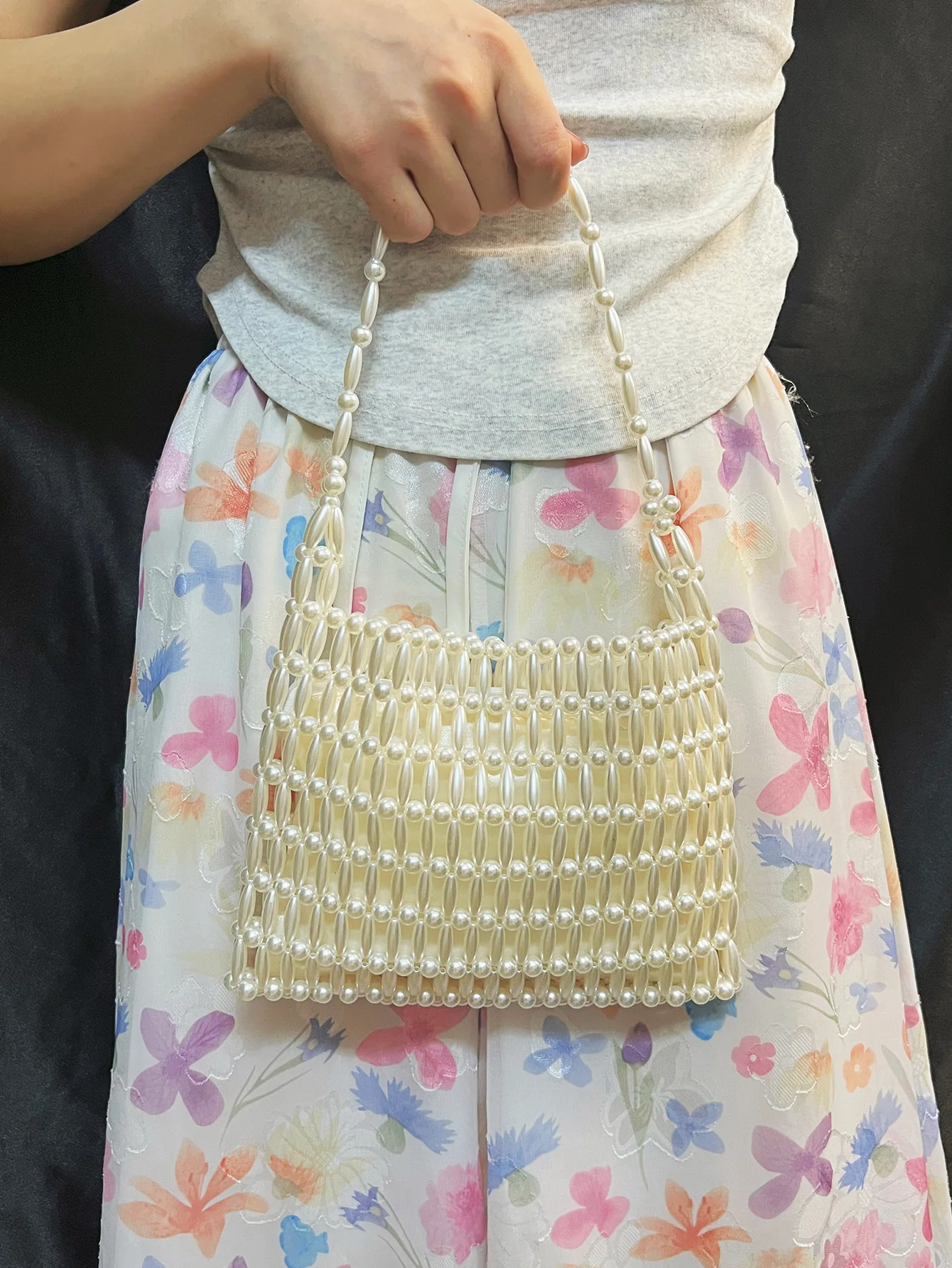 

Elegant Evening Handbag Beaded Pearl Handmade Woven Bag Fashionable Girl High-End Sensation Small Audience Design Bag