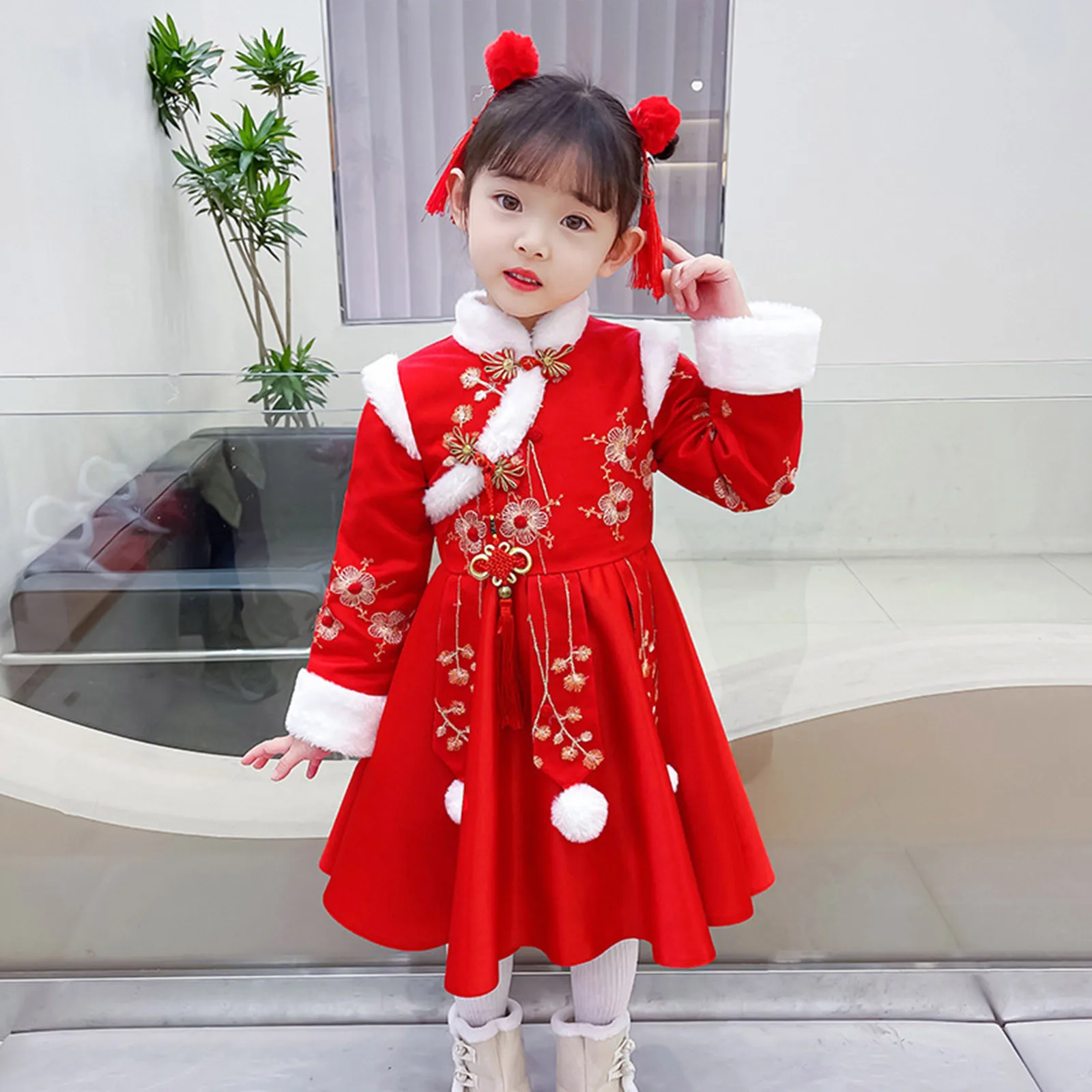 Toddler Year Chinese Suit Kids Thick Girls Warm Baby Princess Tang Clothes Dresses Girls Little Girls Christmas Dresses