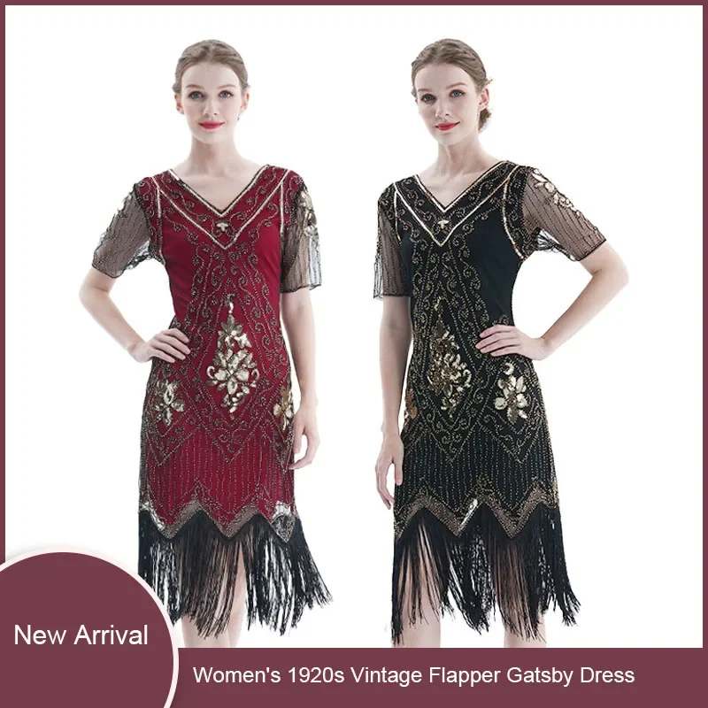 Vintage 1920s Gatsby Wedding Prom Evening Fringe Dress Flapper Costume Halloween Party Cocktail Short Dress Plus Size S-5XL