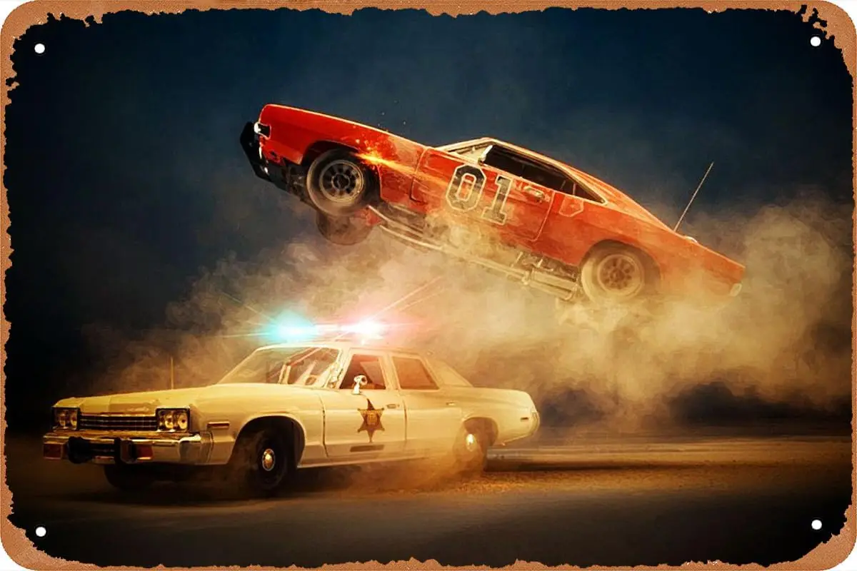 Cars Vintage Tin Sign Retro Metal Sign The Dukes of Hazzard Movie Poster for Office Garage Home Wall Decor Man Gift 12 X 8 inch