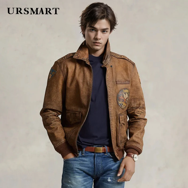 Men's Brown Distressed Leather Jacket - New Fashionable Custom Motorcycle Design for Autumn & Winter