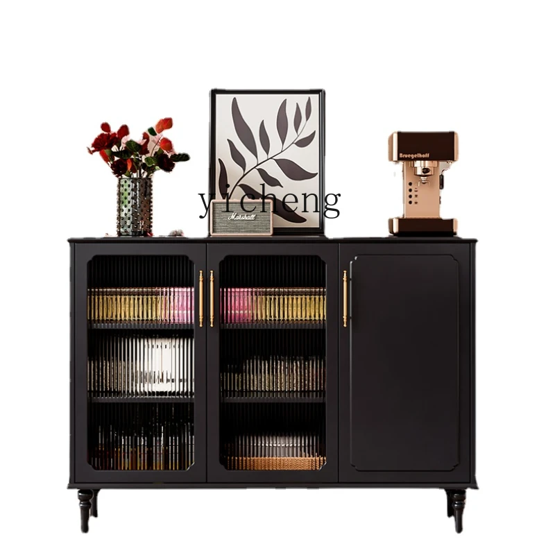 YY Solid Wood Ultra-Thin Narrow Sideboard Cabinet Living Room Black Light Luxury Tea Cabinet