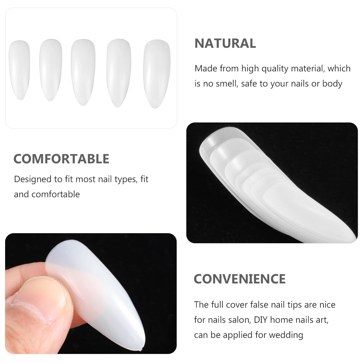 

600 Pcs Full Cover Fake Nails Durable Artificial Fingernails Tips Sticker Water Drop Nail Art Salon DIY Wedding Prom