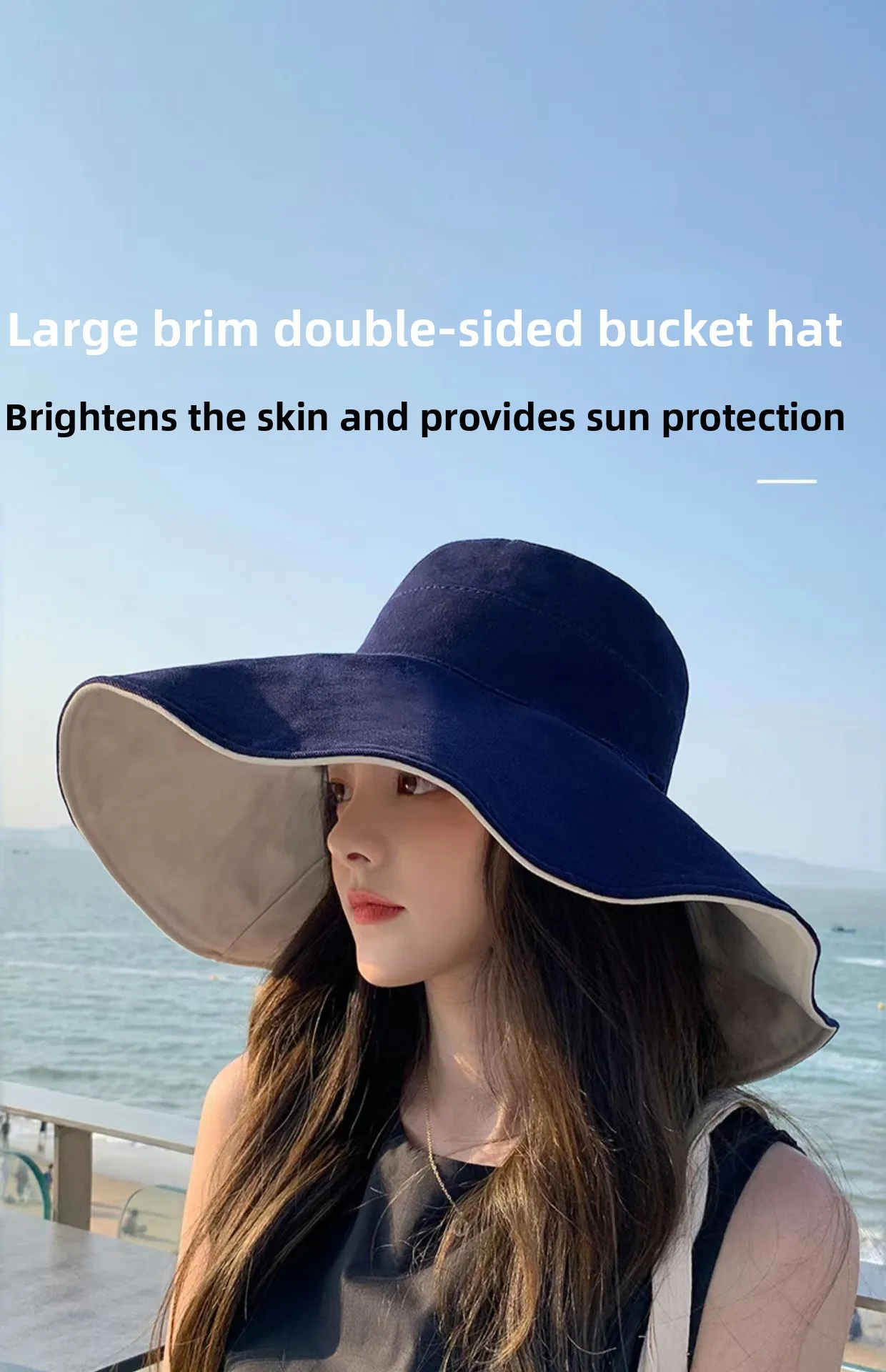 1 Stück doppelseitiger Largebrim-Hut, perfekt für Sommer, Strand, Outdoor, Pendeln, Urlaub, Sonnenschutz, modisch und vielseitig – Detail 1