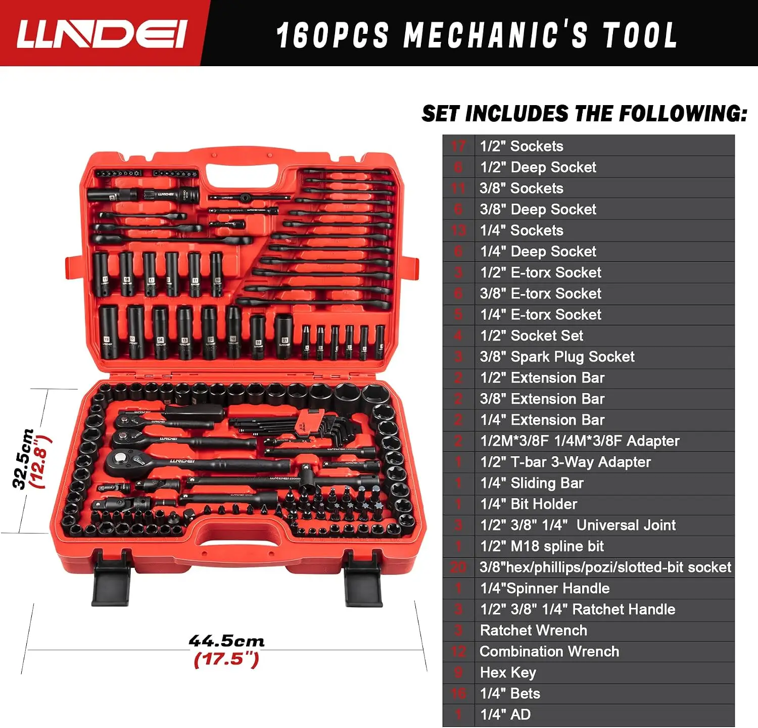 160Pc Mechanics Socket Set 1 2 1 4 3 8 Drive Metric CR V Deep Shallow Sockets Quick Release Ratchet Professional Tool Kit Auto R
