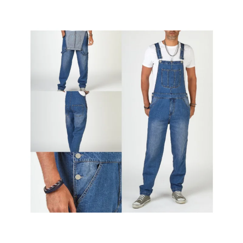 Monos de mezclilla con múltiples bolsillos para hombre, pantalones de mezclilla con herramientas de desgarro, mono con peto Cargo con múltiples bolsillos, azul, S-3XL