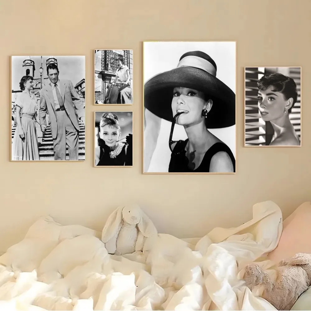 Audrey Hepburn Black White Poster Wall Sticker Decoration Living Room Bedroom Entrance Mural Art Home Hanging Painting