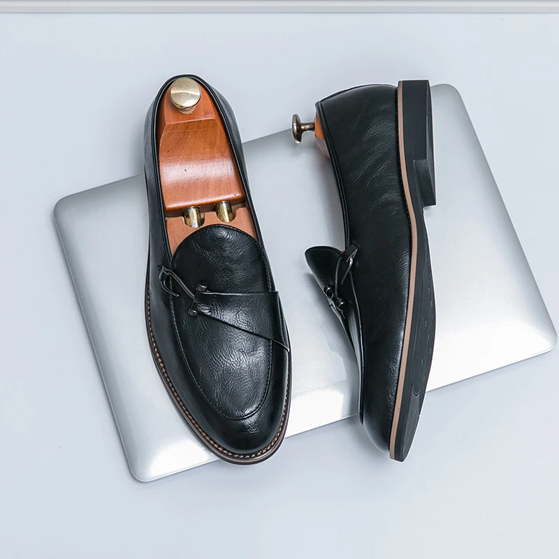 Black Loafers for Men Fashion Stone Pattern Men's Formal Monk Shoes Business Handmade Leather Men's Social Shoes Driving Shoes