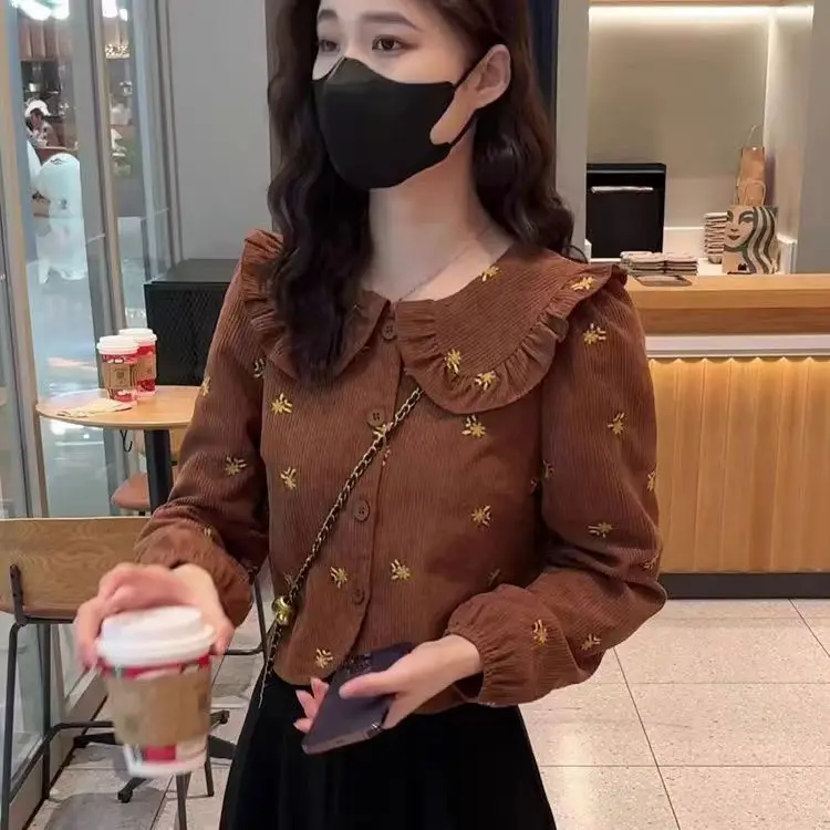 French Embroidery Doll Collar for Women Spring and Autumn Style Stylish and Age-reducing Fashionable and Chic Long-sleeved Top