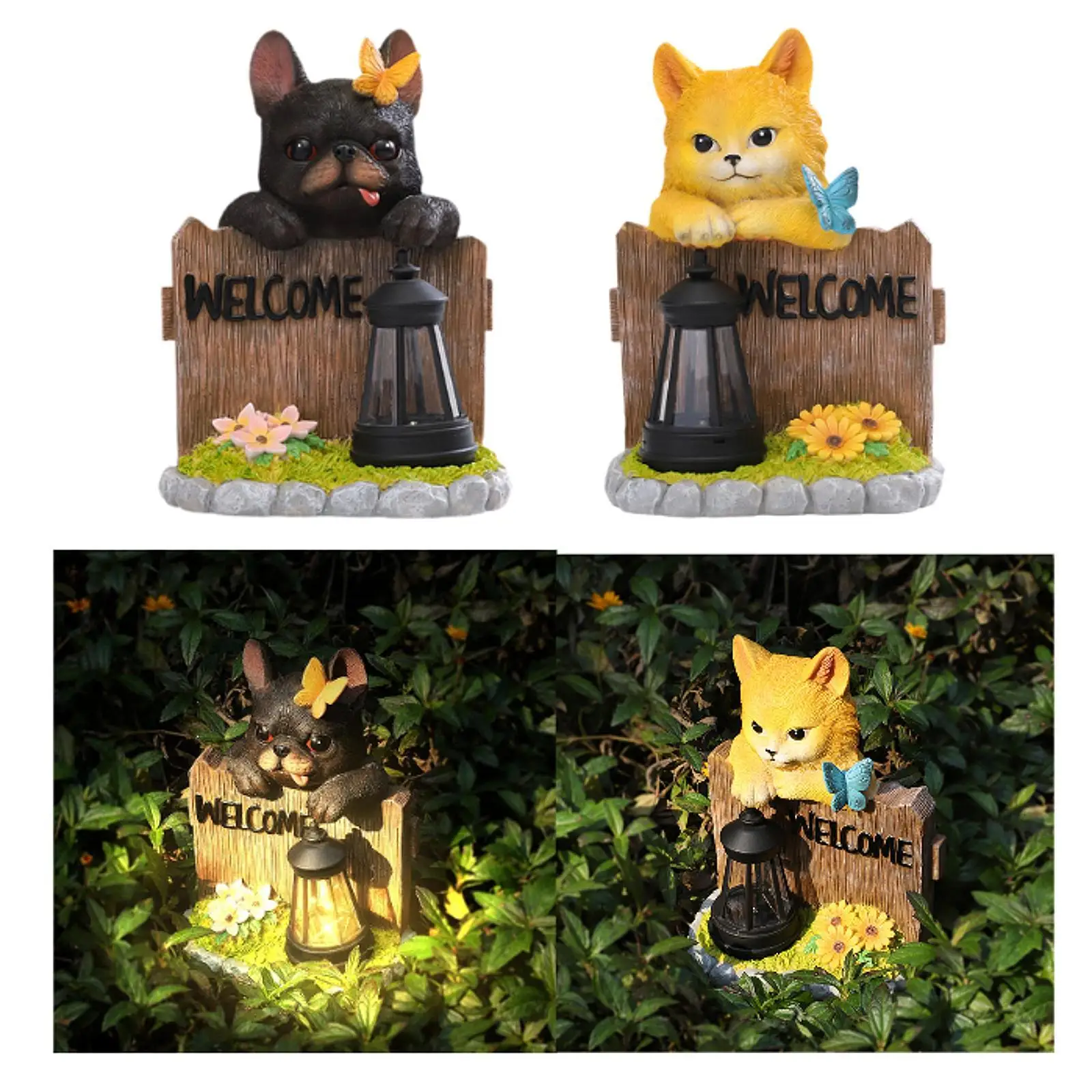 

Скульптура животного с солнечной лампой, мультяшная настенная декоративная фигурка из смолы для двора, дома, террасы, балкона, сада