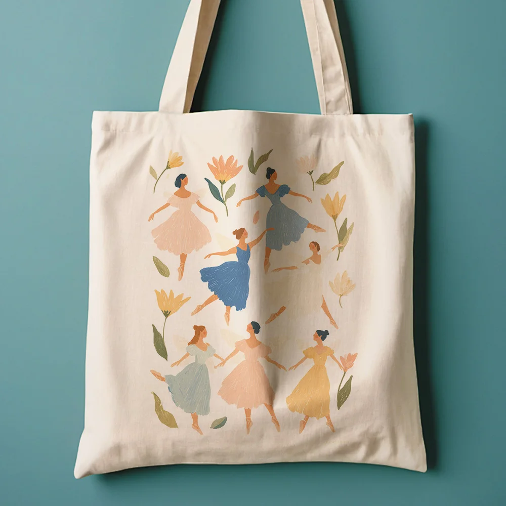 1pc Women' Ballet-Themed Tote Bag Elegant Reusable Dance Bag with Ballerina Machine Washable Suitable for Commuting School