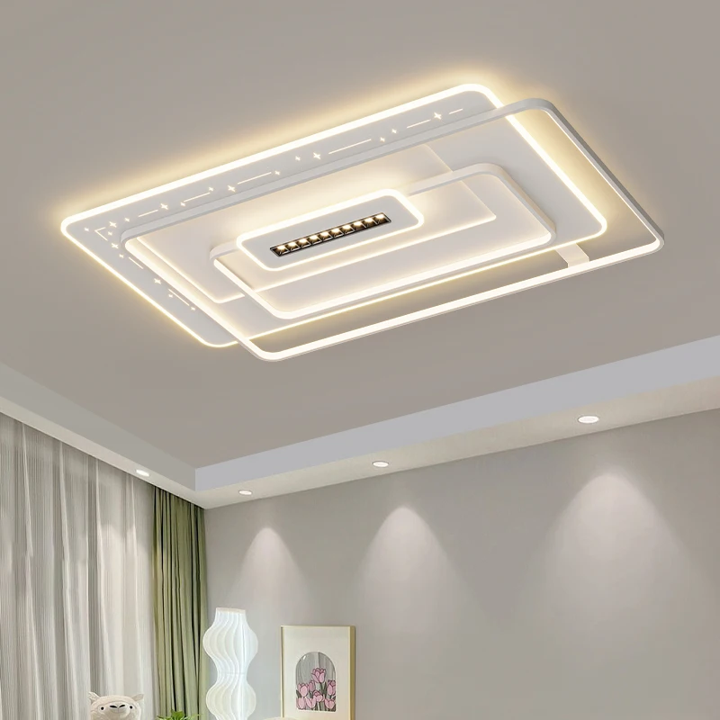 Simple LED Ceiling Light with Spotlight Living Room Bedroom Restaurant Ceiling Chandeliers Creative Rectangle Round Home Lights
